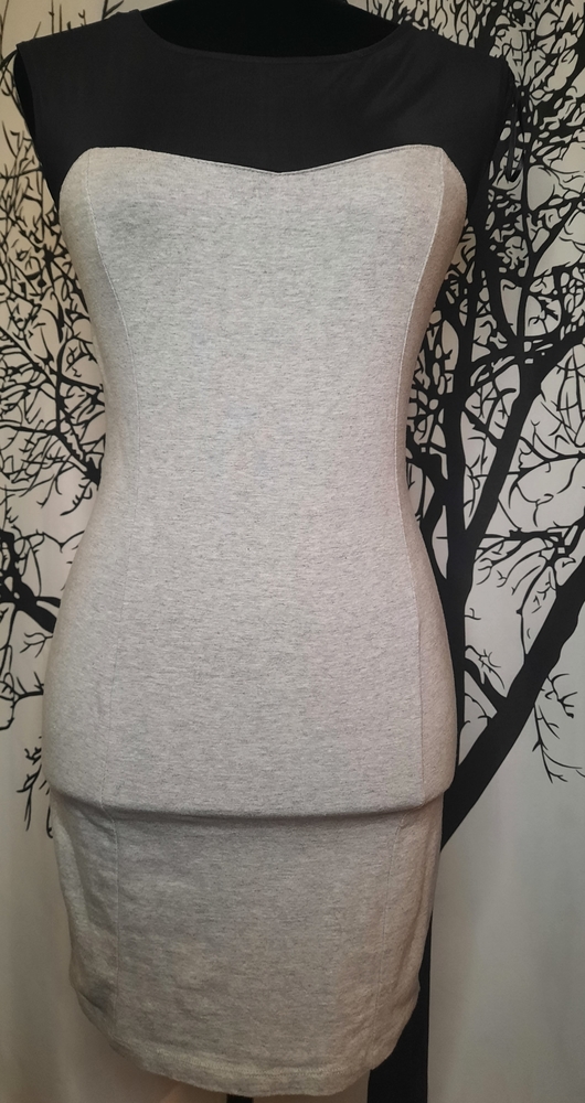 Form Fitting Mesh Top Black and Grey Sleeveless Bodycon Dress